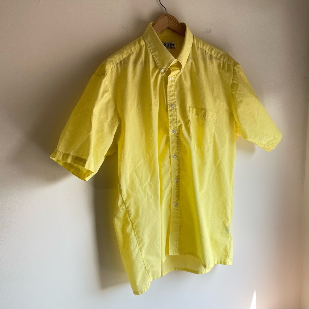 Smart Mens Yellow Short Sleeve Checkered Button Down Shirt Size L